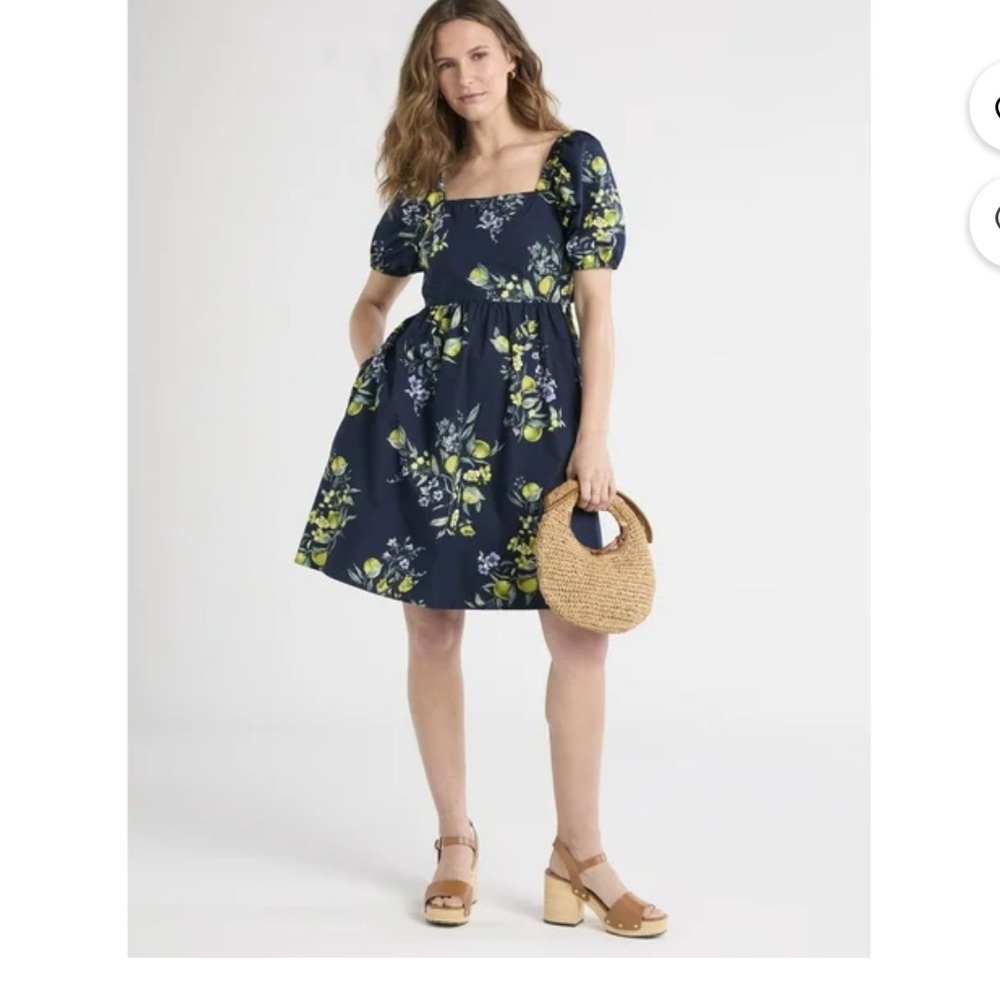 Summer Mini Dress Blue Lemon Floral Open Back Spring Travel Resort Wedding XL